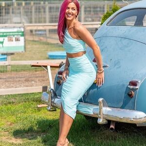 Fashion Nova Aqua Blue Skirt Set